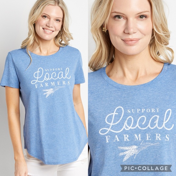 NEW! Maurices Support Local Farmers Graphic Short Sleeve T-Shirt In Vintage Blue - Picture 2 of 16